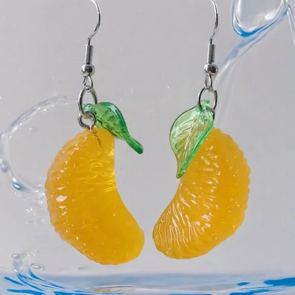 1pair Orange Slice Resin Drop Dangle Earrings Creative Fruit Pendant Earrings - Picture 5 of 10